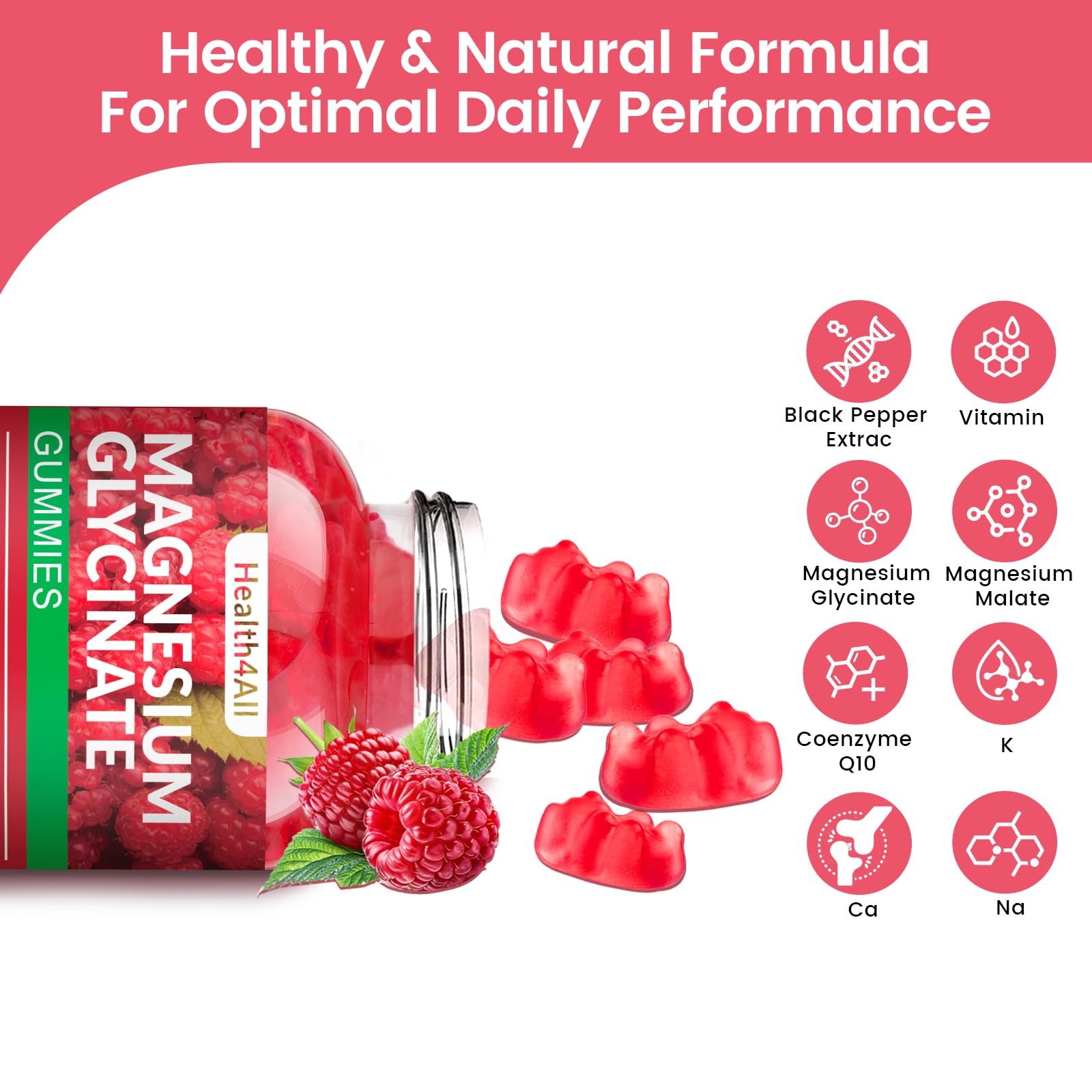 Détail texture des gommes Health4All magnésium glycinate framboise sans sucre