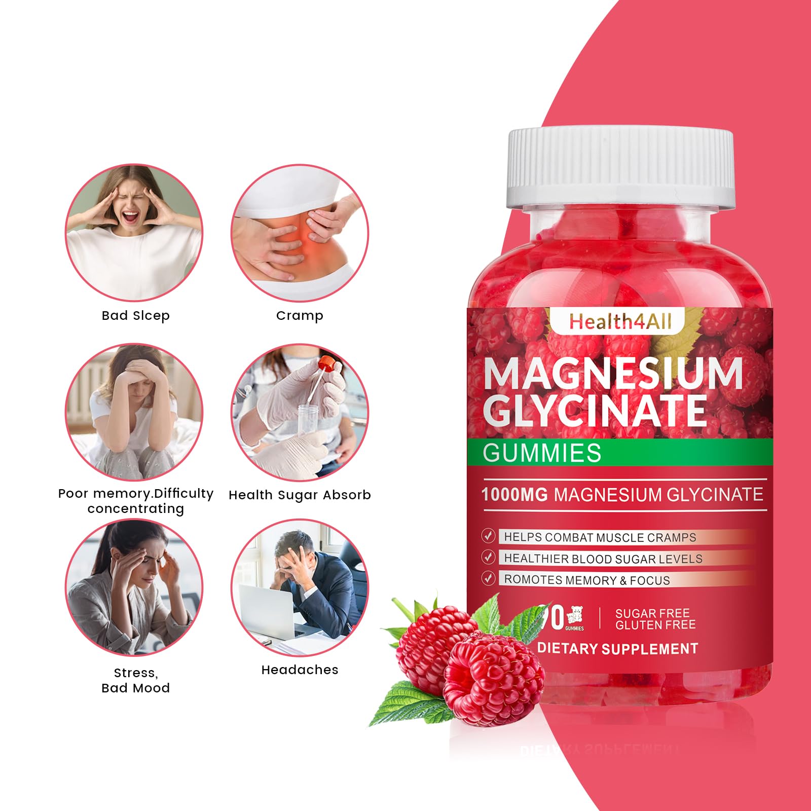Gomme Health4All magnésium glycinate texture douce et saveur framboise