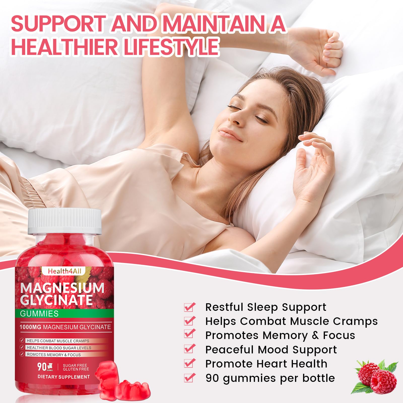 Personne mâchant une gomme Health4All magnésium glycinate framboise