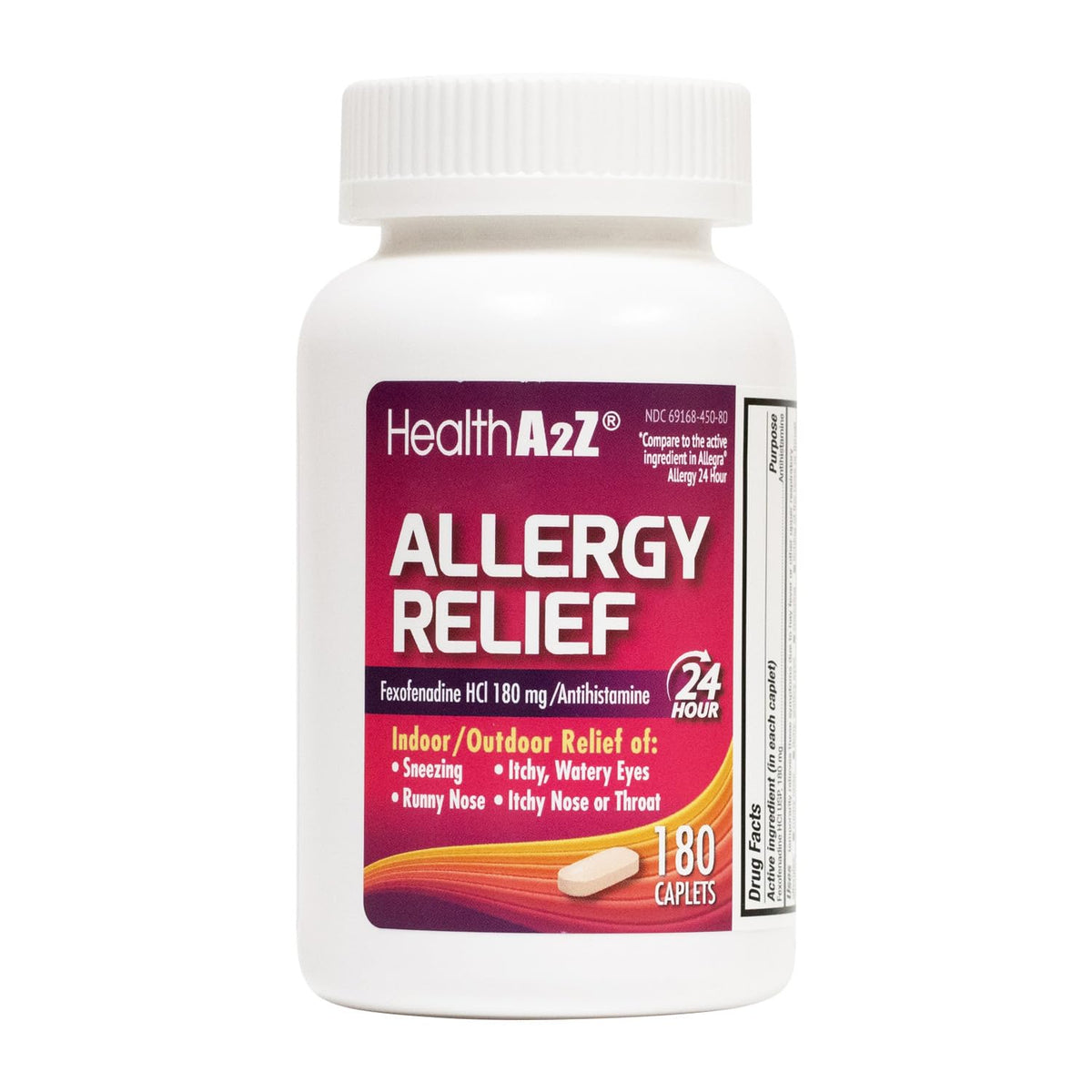HealthA2Z Soulagement des allergies: bouteille de 180 caplets, pratique pour un contrôle quotidien.