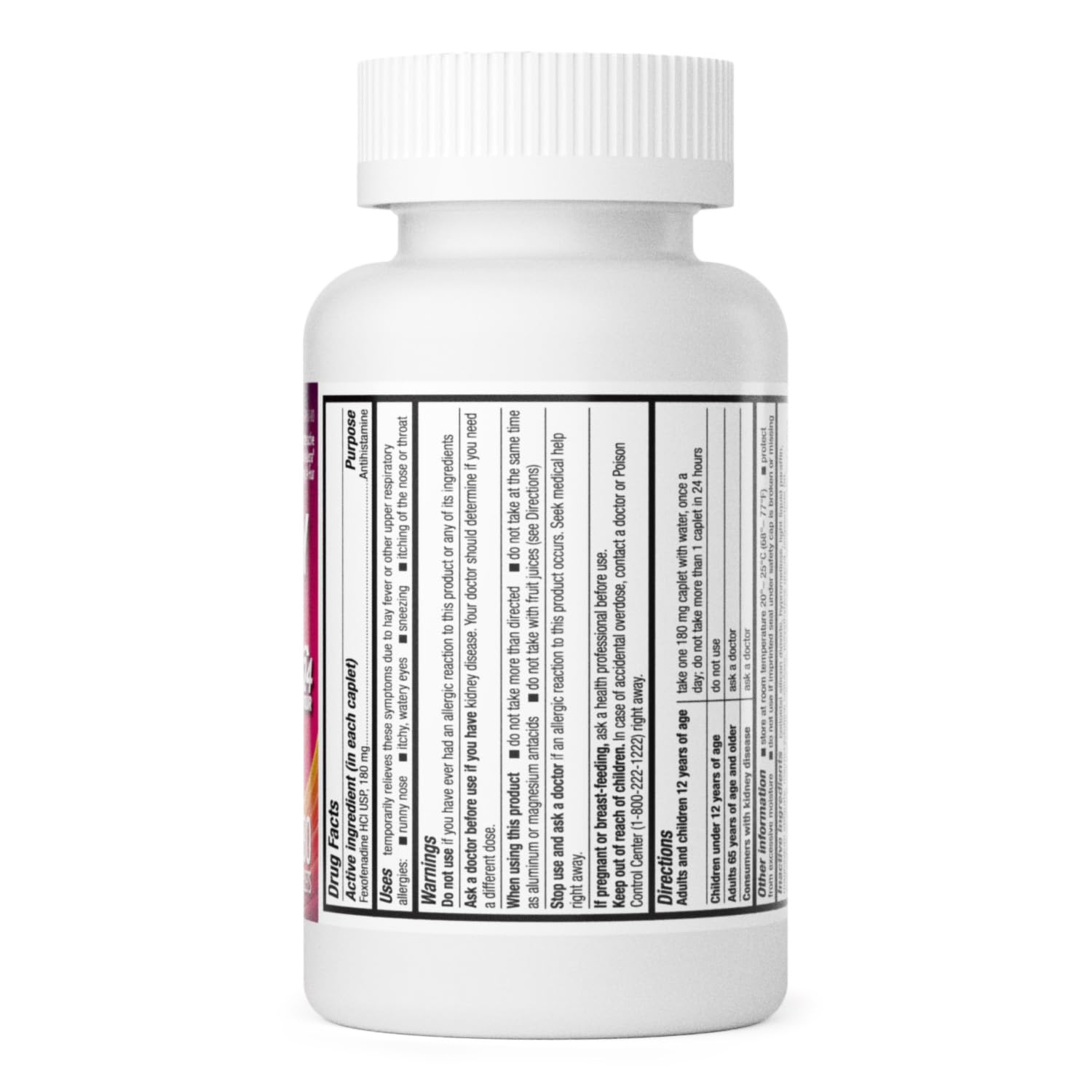 HealthA2Z Soulagement des allergies: flacon ouvert montrant les caplets faciles à prendre.