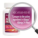 HealthA2Z Soulagement des allergies: étiquette claire et informative pour les consommateurs.