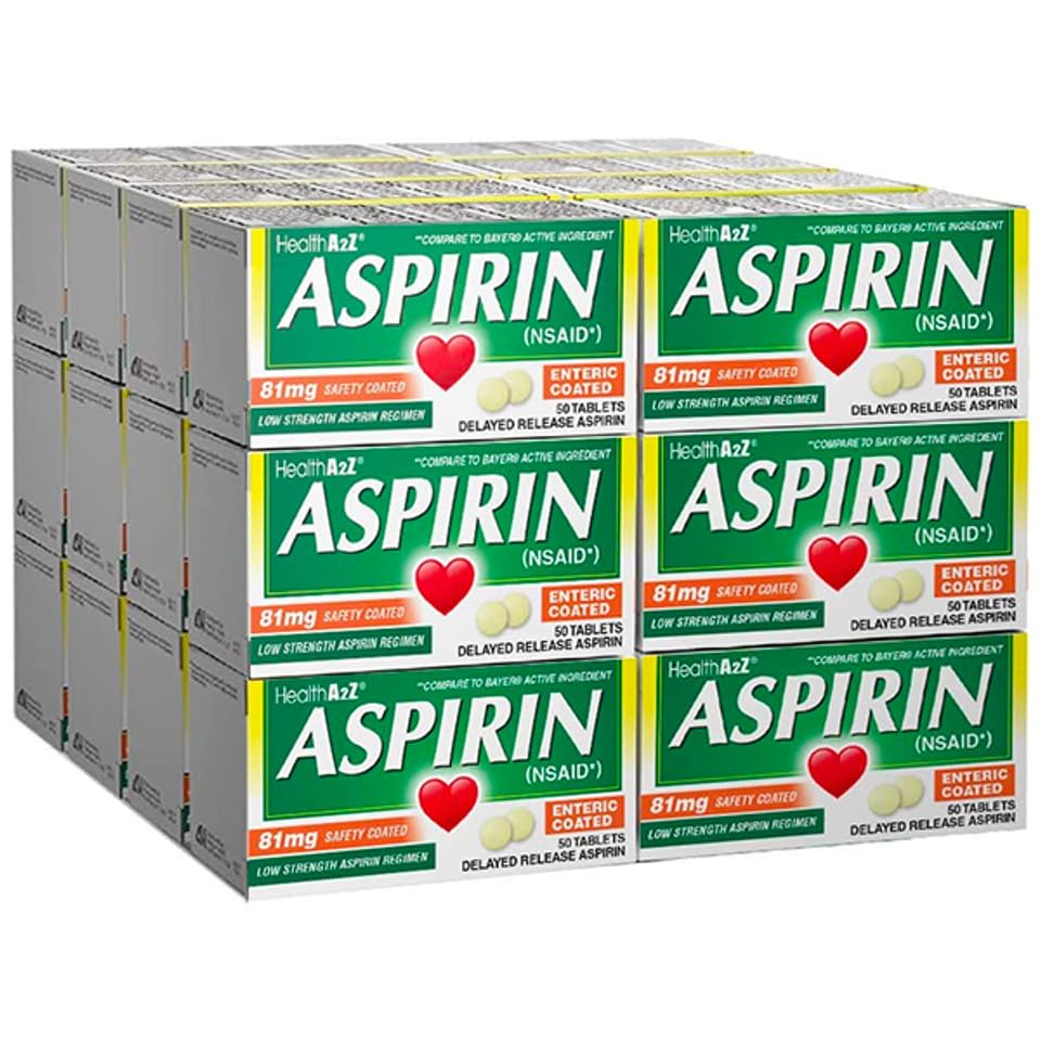 HealthA2Z Aspirine 81 mg enrobage entérique dans bouteille, déglutition facilitée.
