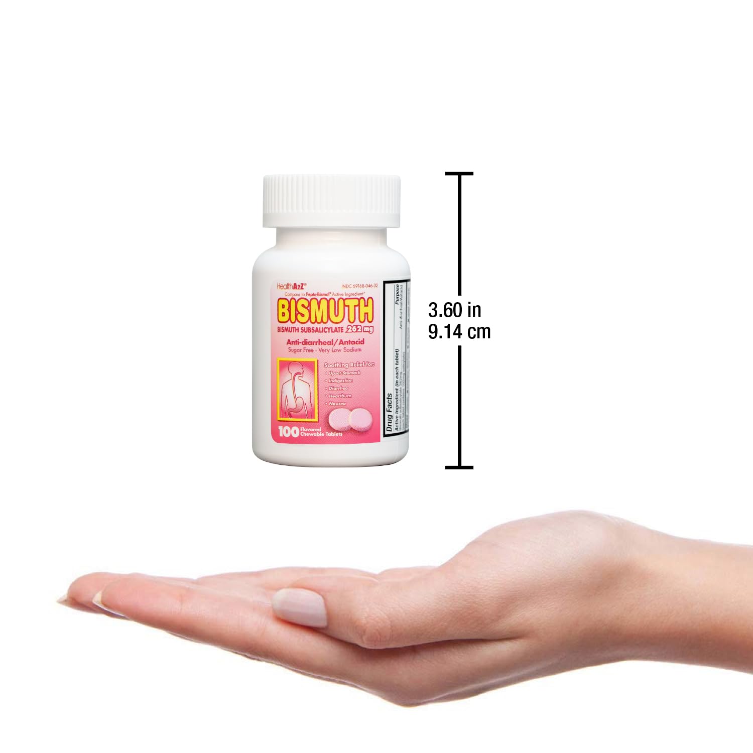 HealthA2Z Bismuth, comprimé mâchable portable pour emporter partout.