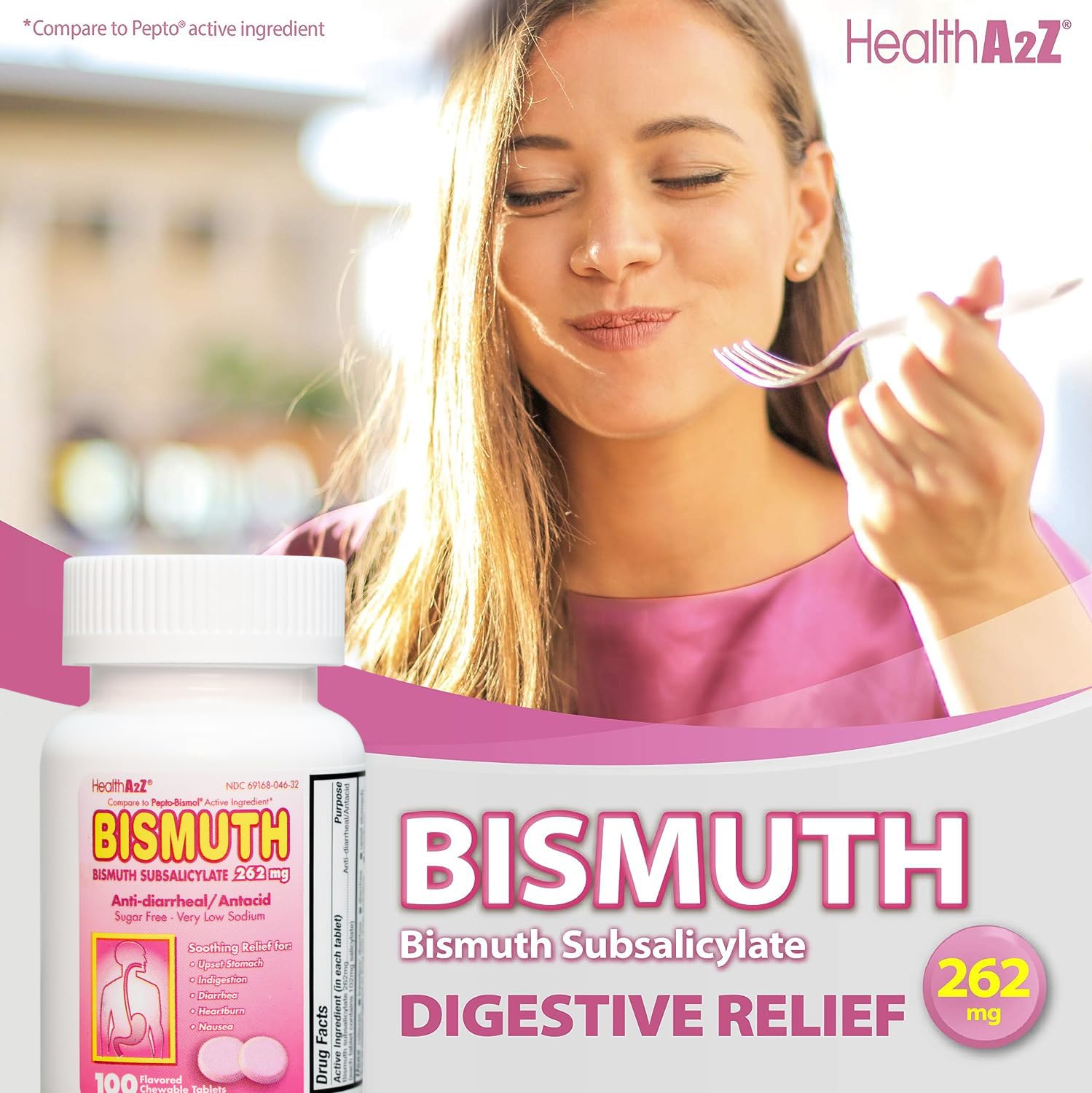 HealthA2Z Bismuth, format sac compact idéal pour voyager.