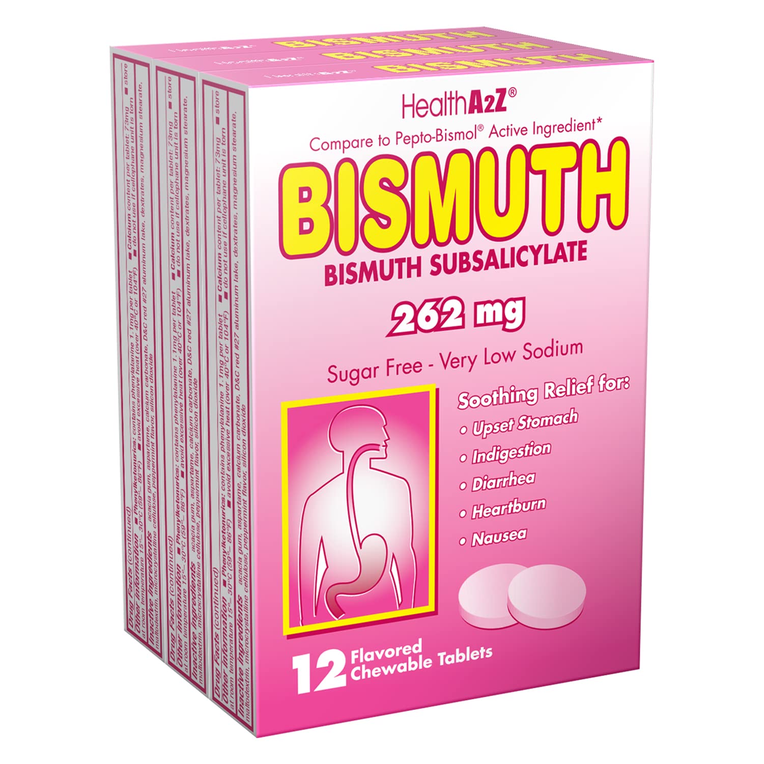 HealthA2Z Bismuth tablettes à mâcher portables pour apaiser les inconforts digestifs après les repas