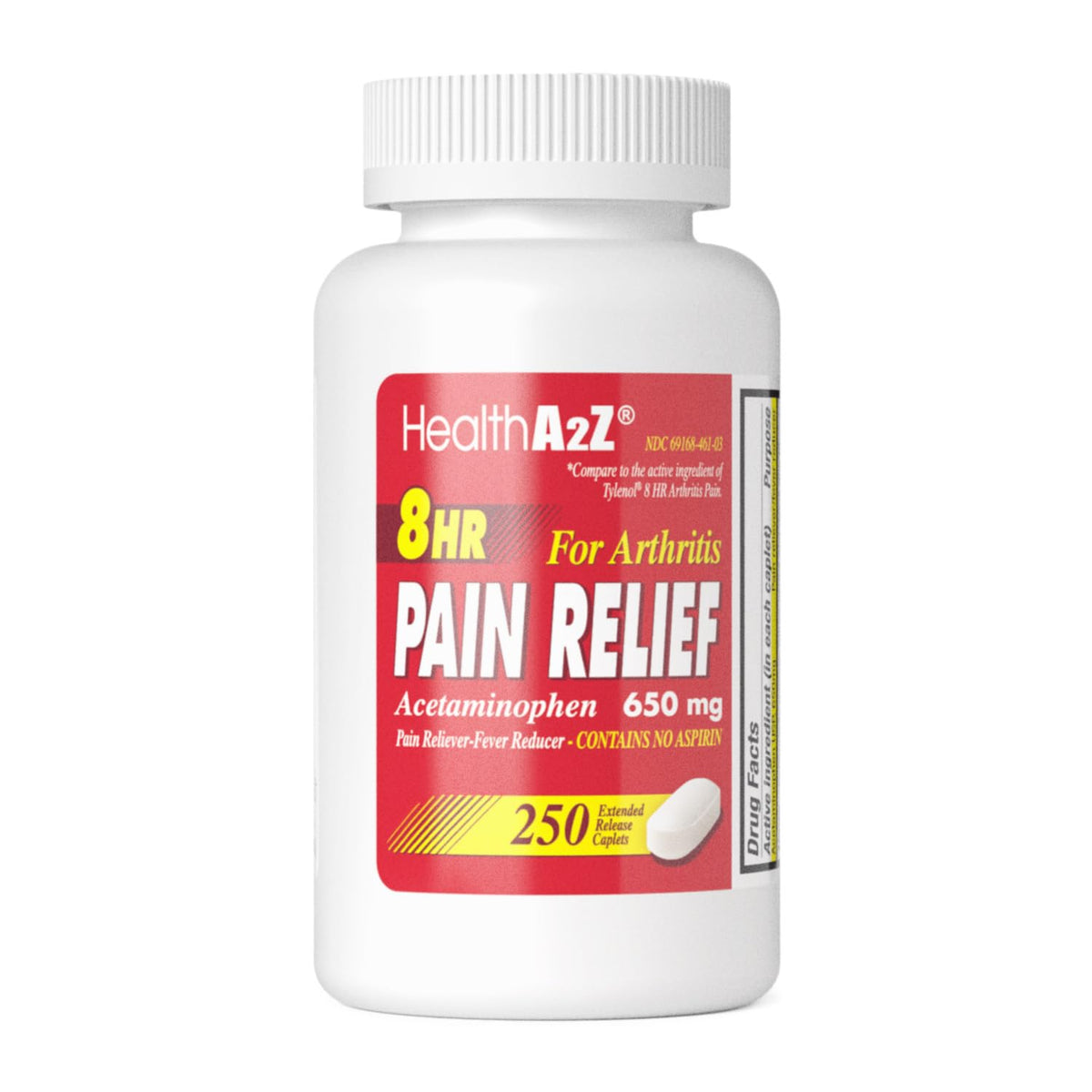 HealthA2Z Douleur relief prolongée 650 mg caplets, soulagement durable pour douleurs quotidiennes.