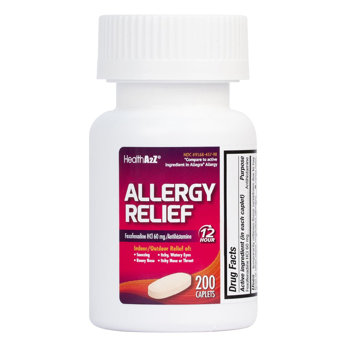 HealthA2Z Fexofenadine HCl 60 mg — bouteille-200-comprimes, soulagement potentiel des allergies au quotidien.