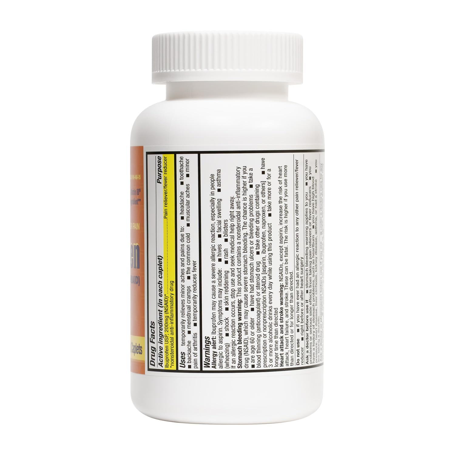 HealthA2Z Ibuprofen cap orange — dose de 200 mg par caplet pour une prise simple.