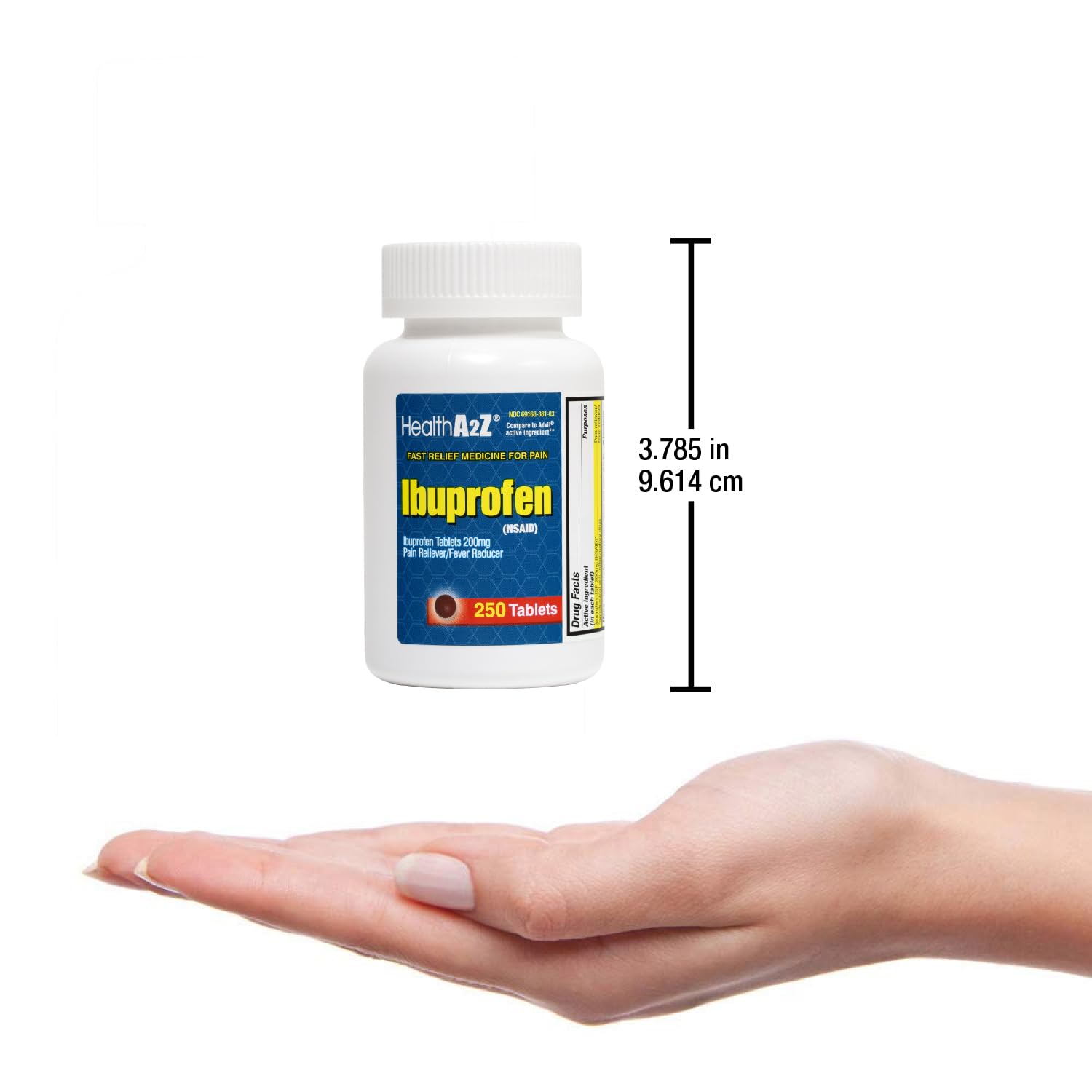 HealthA2Z ibuprofène 200 mg — main prenant un comprimé pour soulager rapidement.