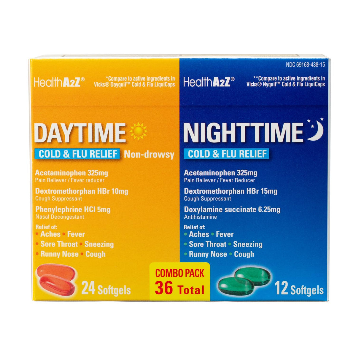 HealthA2Z jour-nuit : boîte colorée affichant le duo jour et nuit.