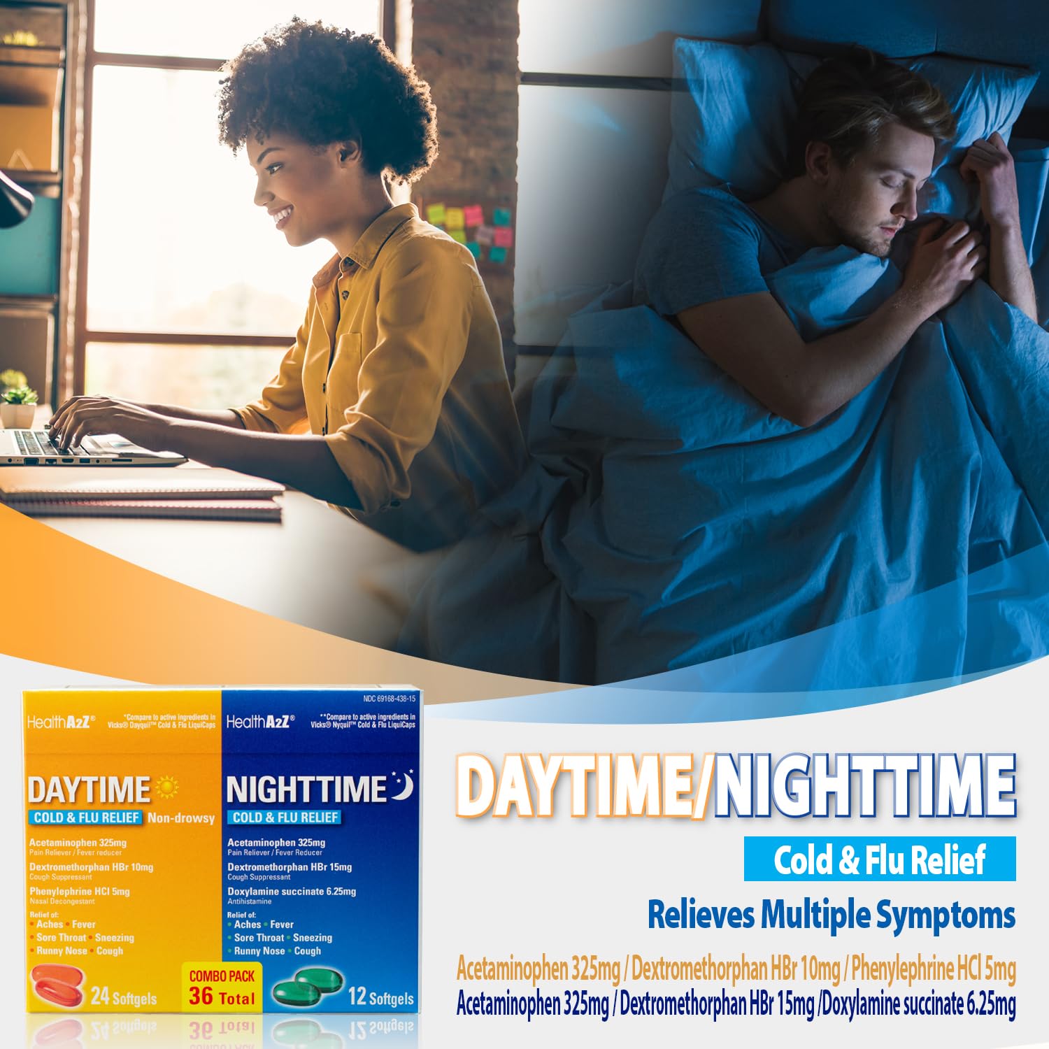 HealthA2Z jour-nuit : flacon portable, emportez les gélules partout.