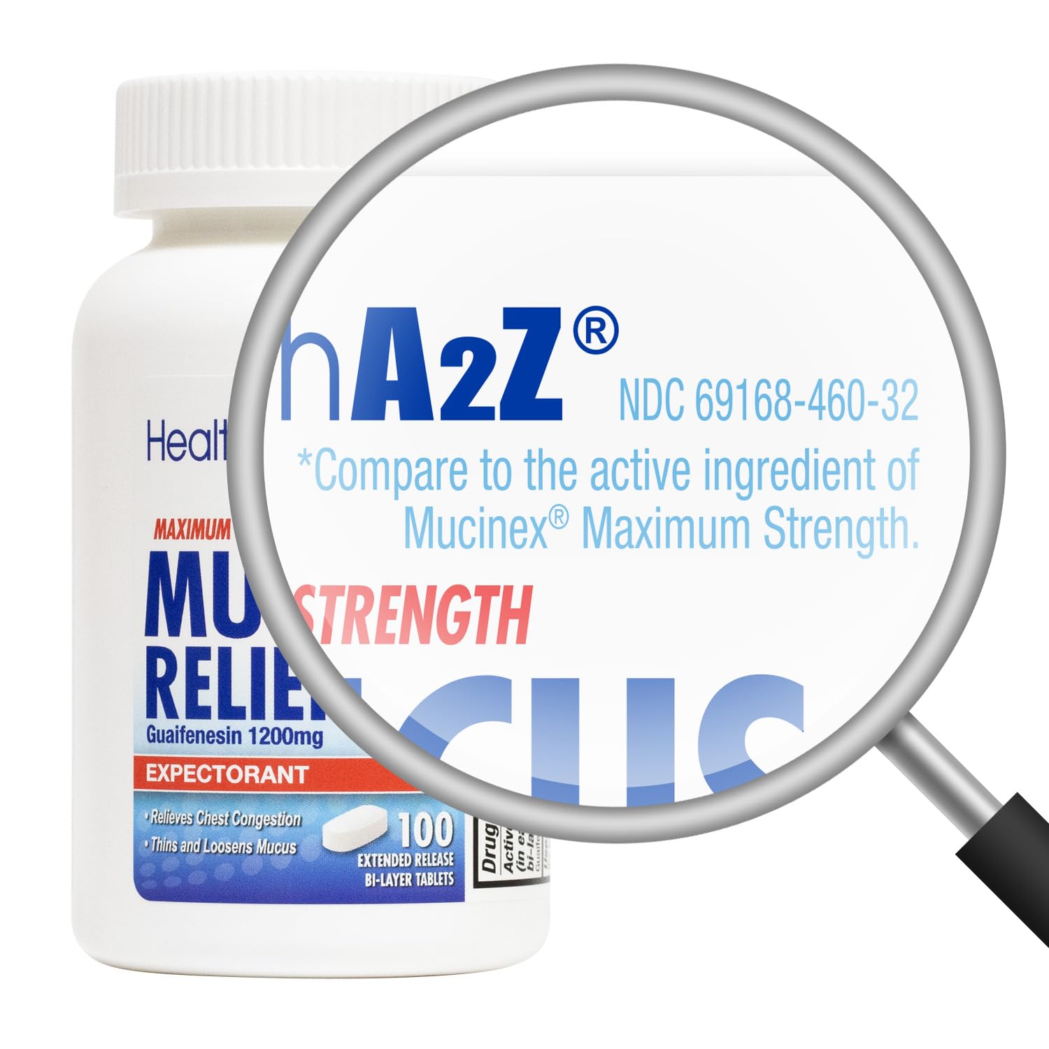 HealthA2Z Mucus Relief – boîte d'emballage, présentation pratique.