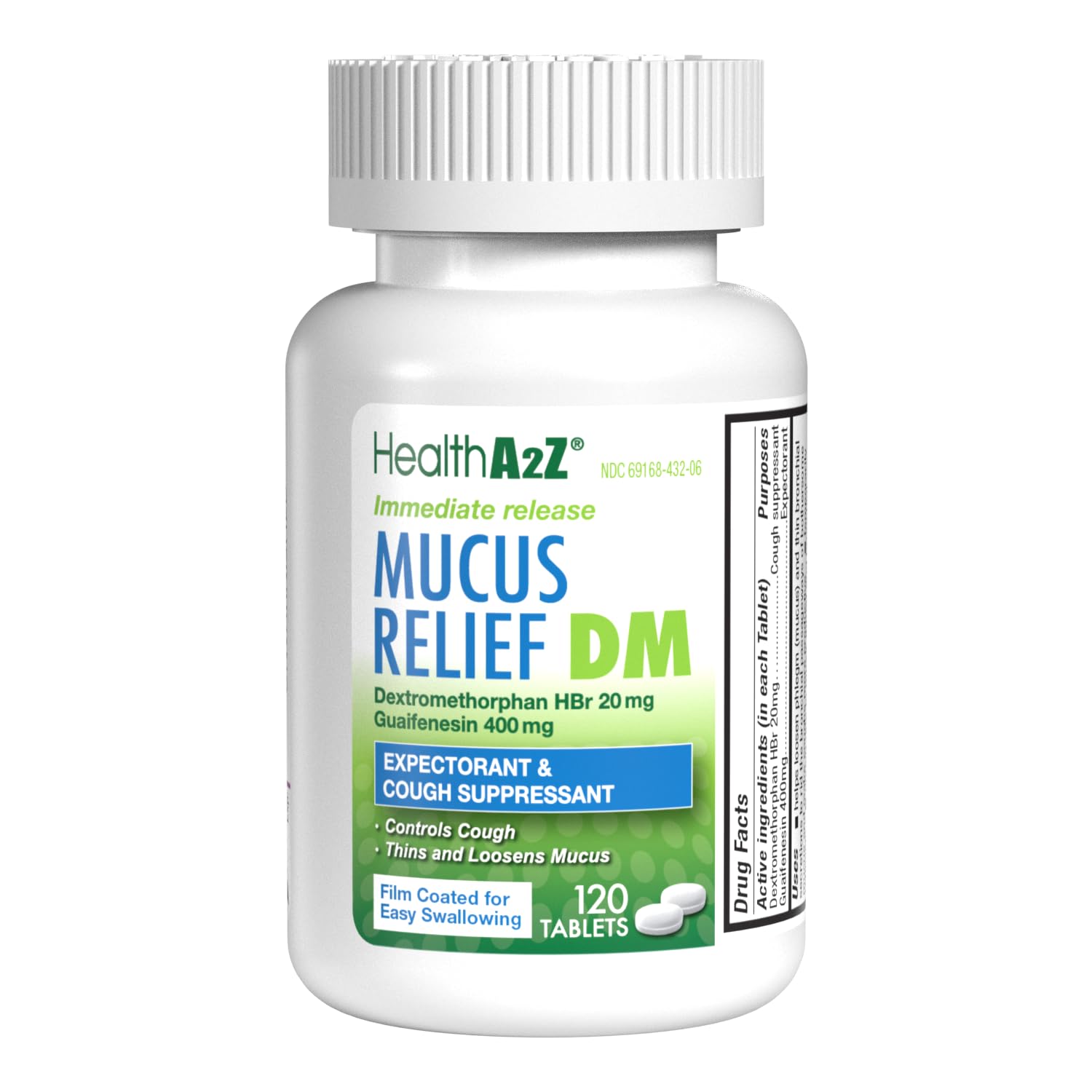HealthA2Z Mucus Relief DM, boîte, rangement pratique pour les comprimés.
