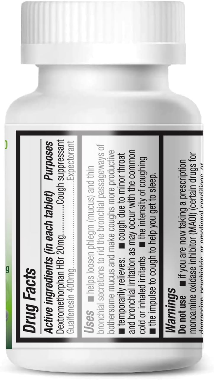Étiquette HealthA2Z Mucus Relief DM affichant les informations clés.