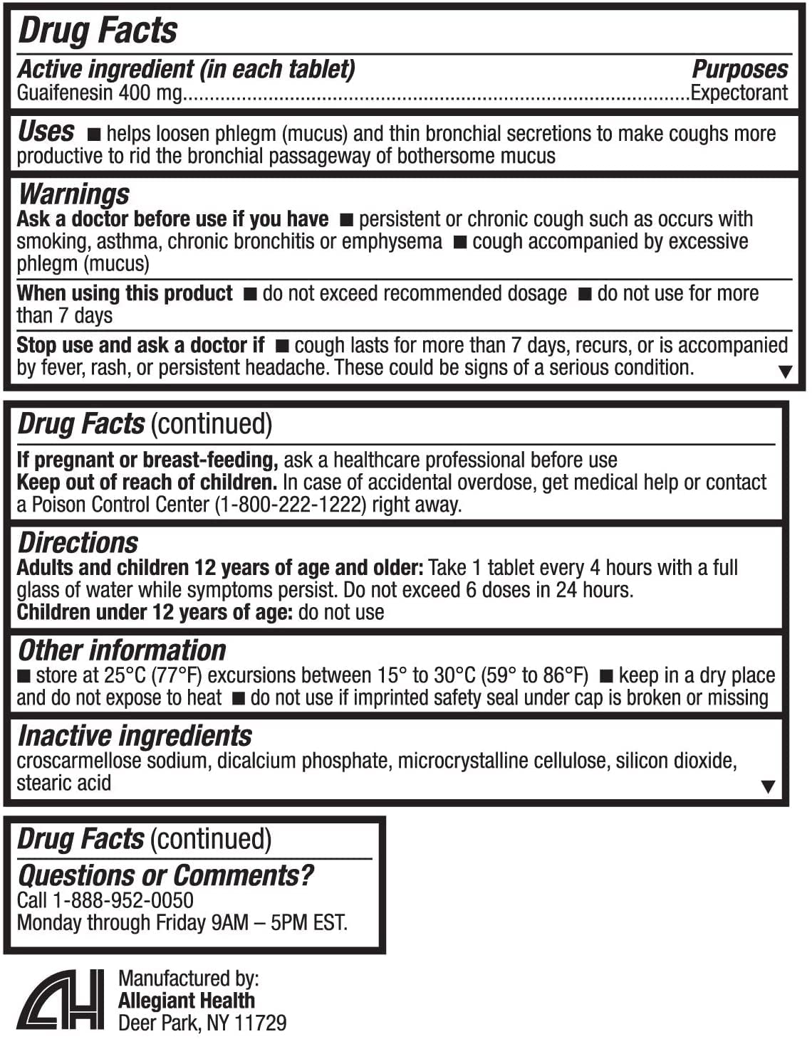 HealthA2Z Mucus Relief – etiquette claire pour une posologie sûre et efficace.