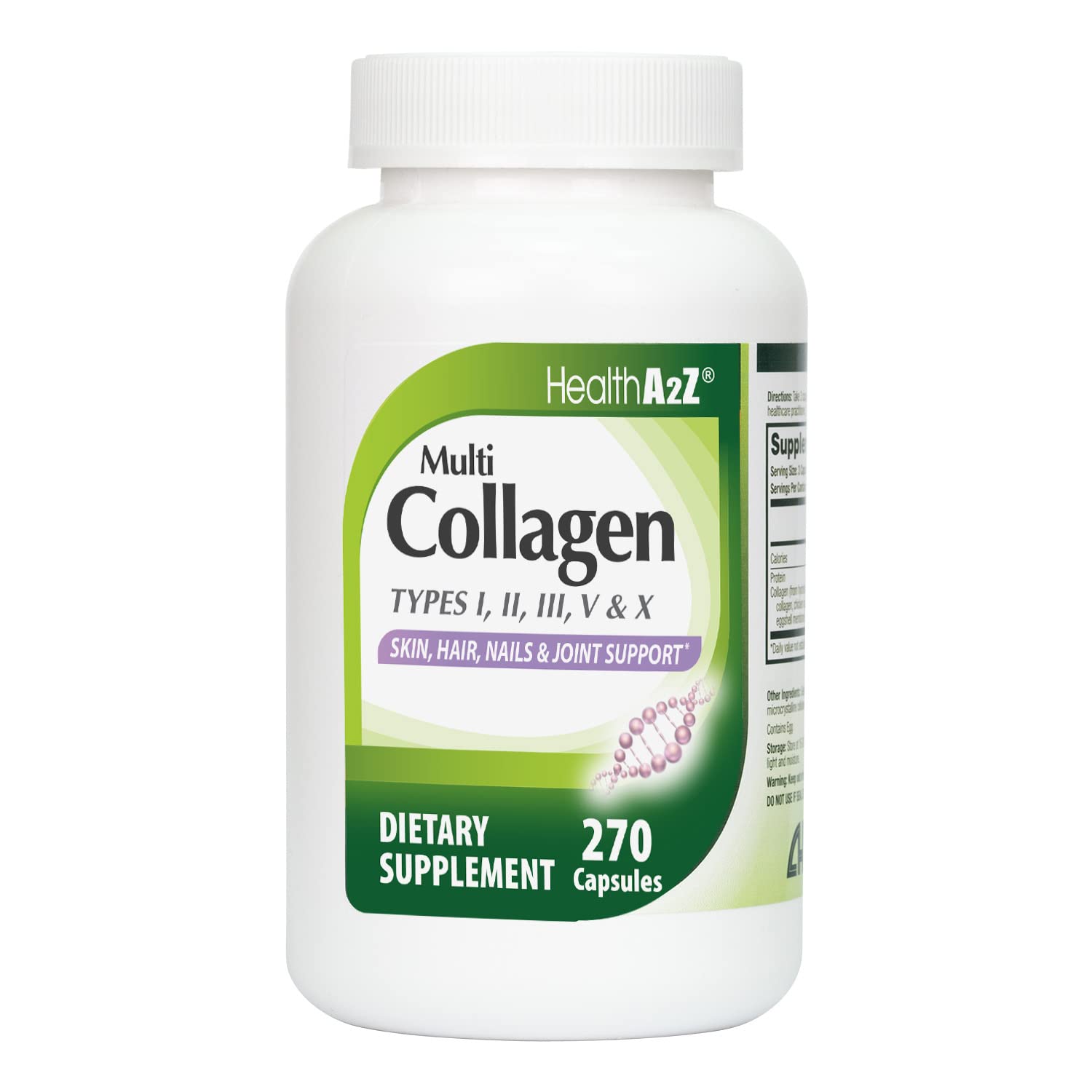 HealthA2Z Multi Collagen en gélules, bouteille prête à emporter, soutien potentiel des articulations.