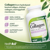 HealthA2Z Multi Collagen types I à X, choix complet pour peau, tendons et tissus conjonctifs.