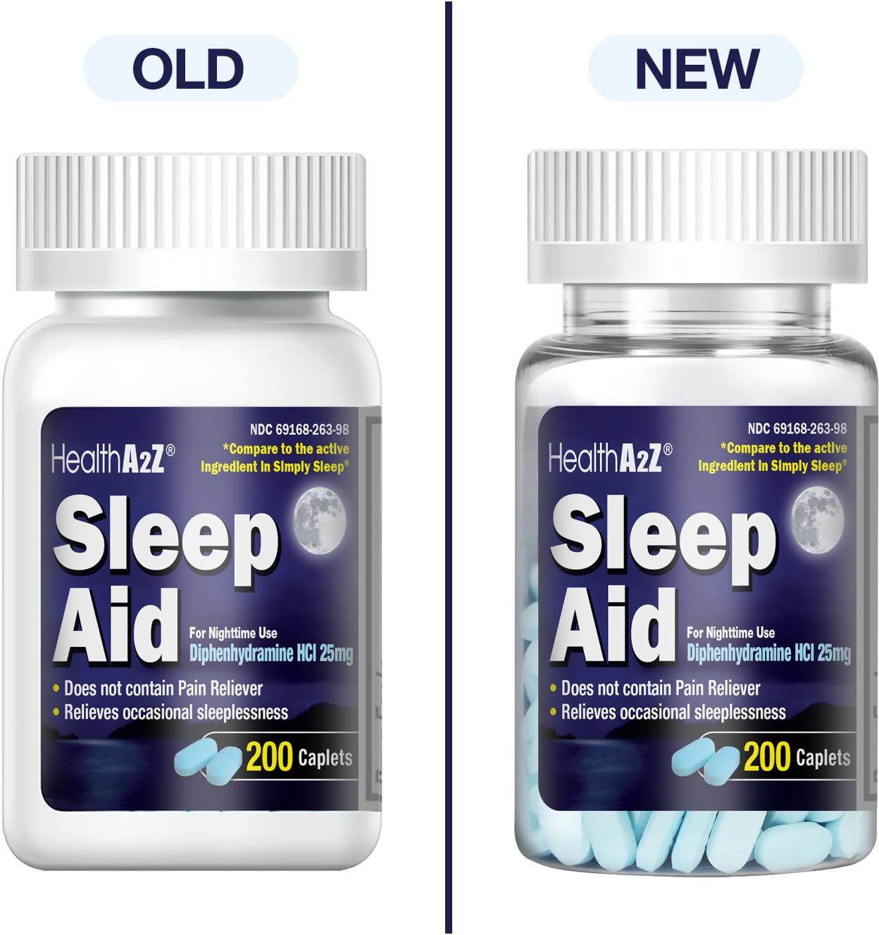 HealthA2Z Sleep Aid – caplets en gros plan, capsule facile à avaler avant le lit.