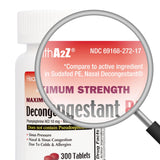 HealthA2Z Décongestionnant PE — tablettes 10 mg visibles pour soulagement rapide.