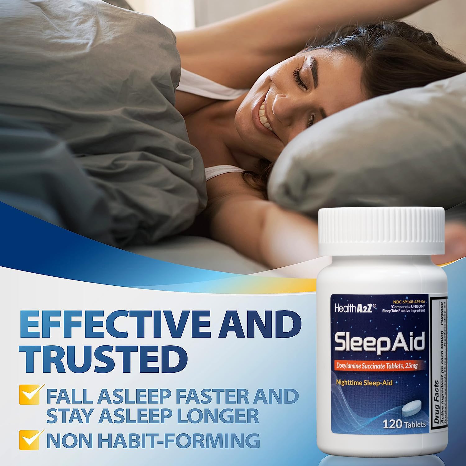 HealthA2Z Sleep Aid — utilisation adulte en soirée pour un sommeil potentiellement plus reposant.