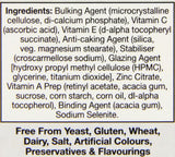 HealthAid Selenium Plus – tableau des ingrédients, sélénium et vitamines.