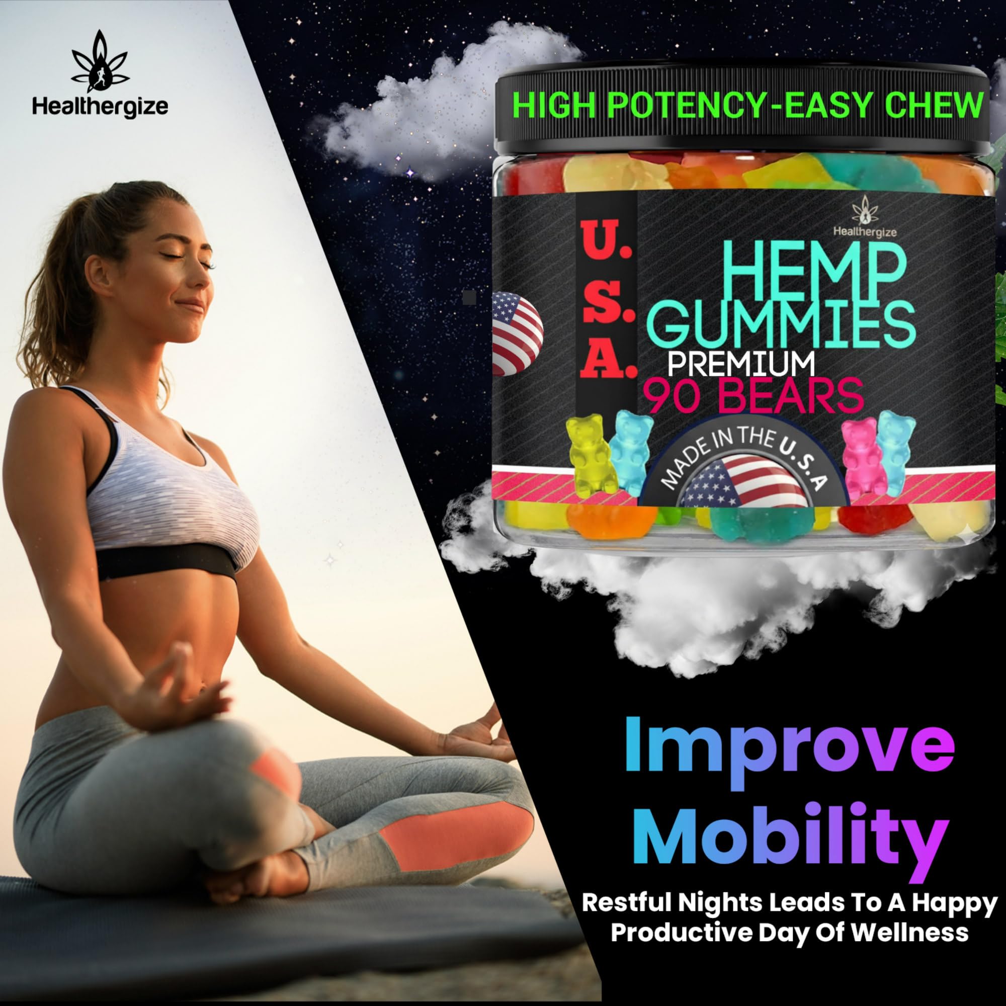 Healthergize Gommes Oméga 3‑6‑9 – ours, complément naturel pour l’équilibre quotidien.