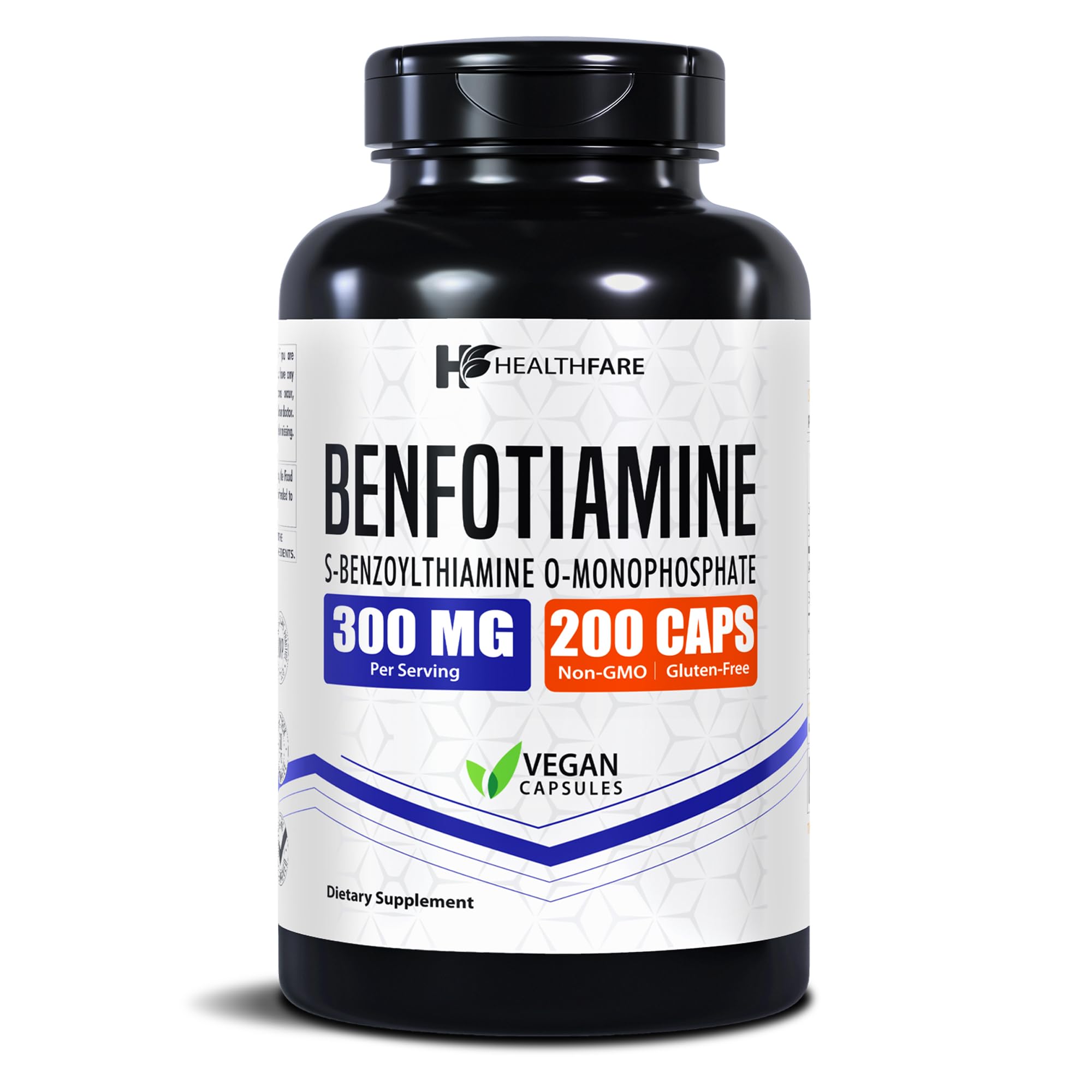 Healthfare Benfotiamine 300mg – bouteille de capsules pour absorption accrue.