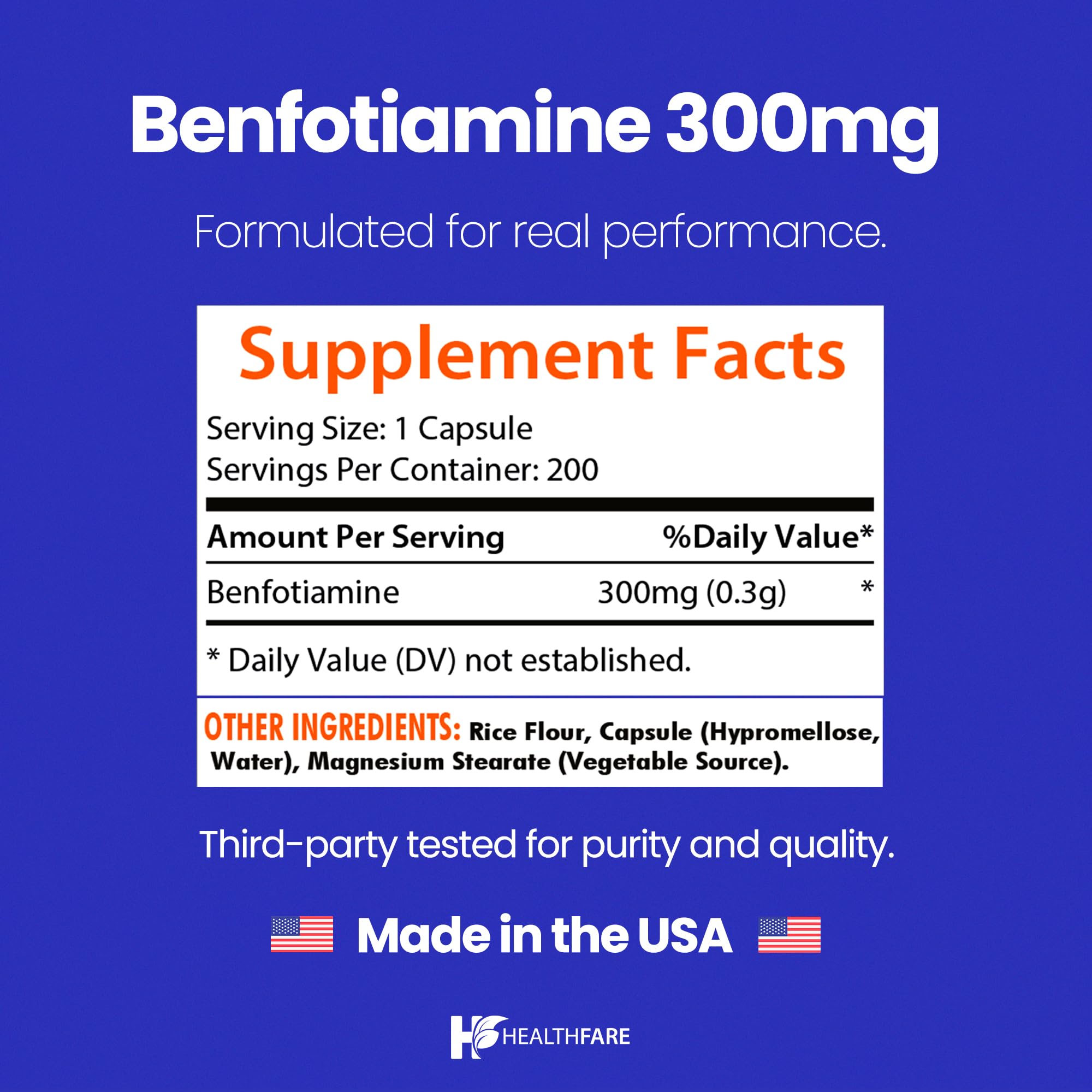 Healthfare Benfotiamine: boîte et emballage cartonné durable.