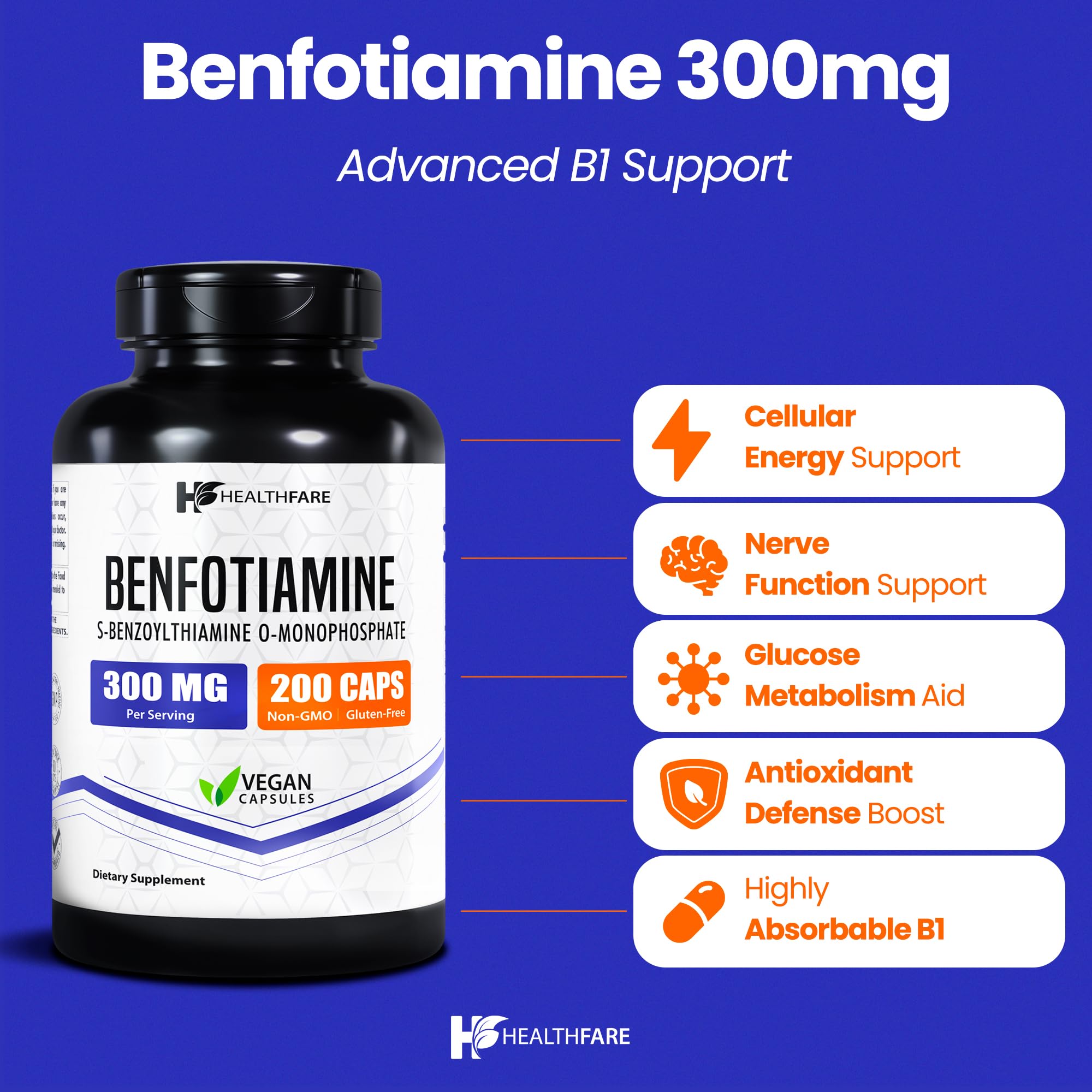Healthfare Benfotiamine: gélules, prise quotidienne pratique.