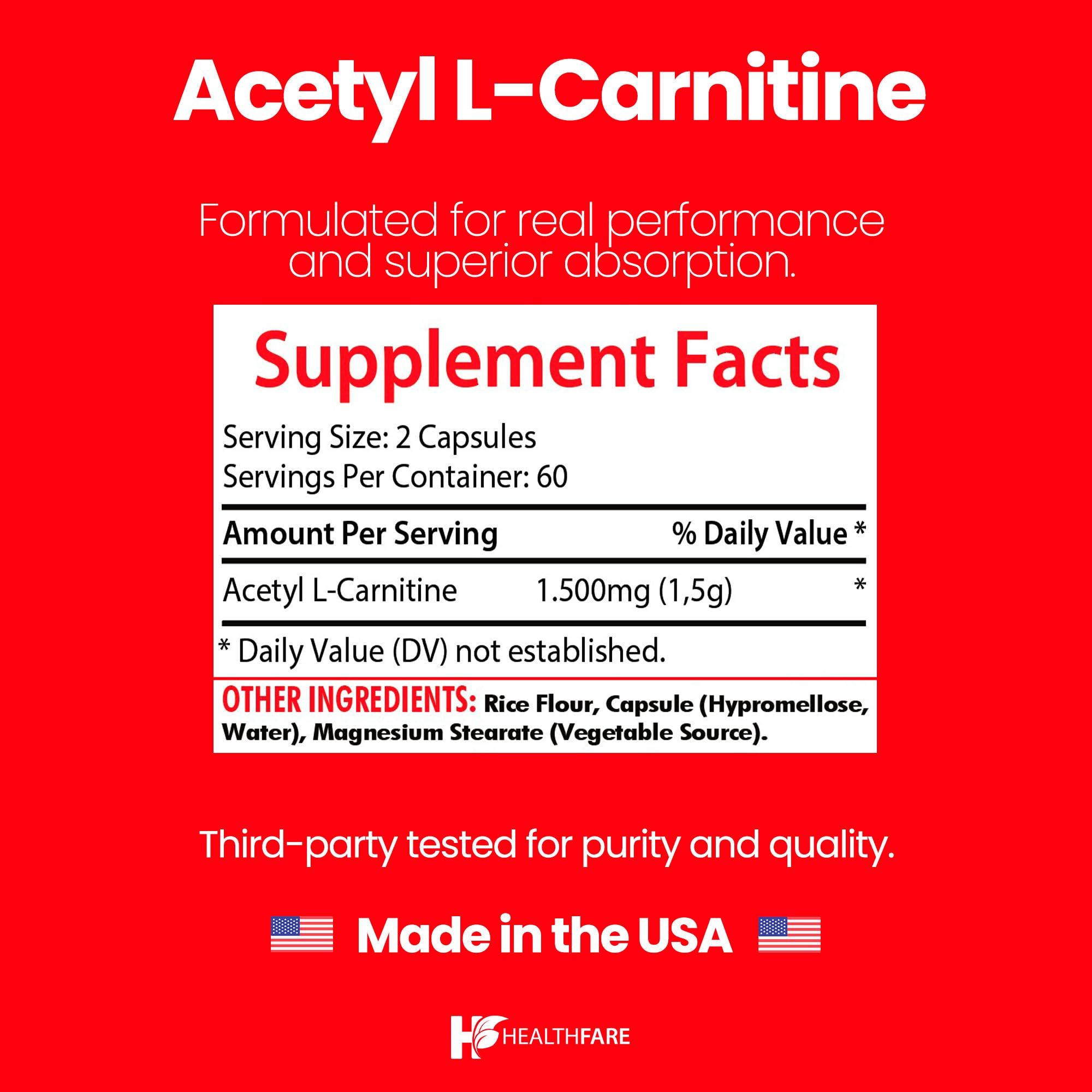 Healthfare capsules végétariennes L-Carnitine – flacon de 120 gélules pour énergie.
