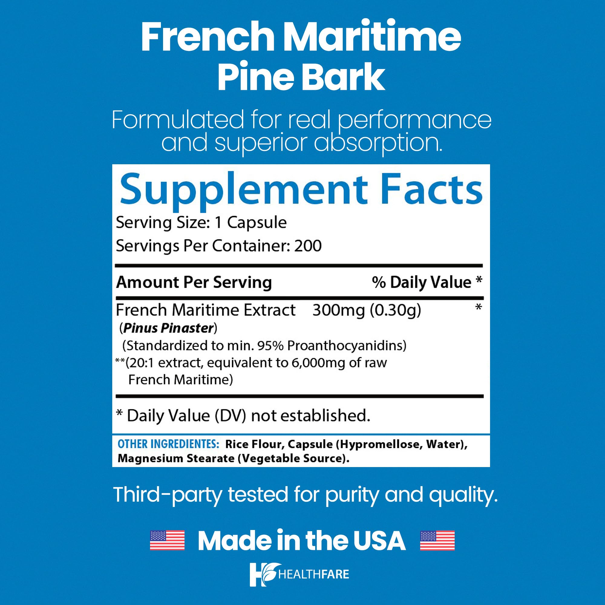 Healthfare Extrait Pin Maritime – capsules faciles à avaler et dosage généreux.