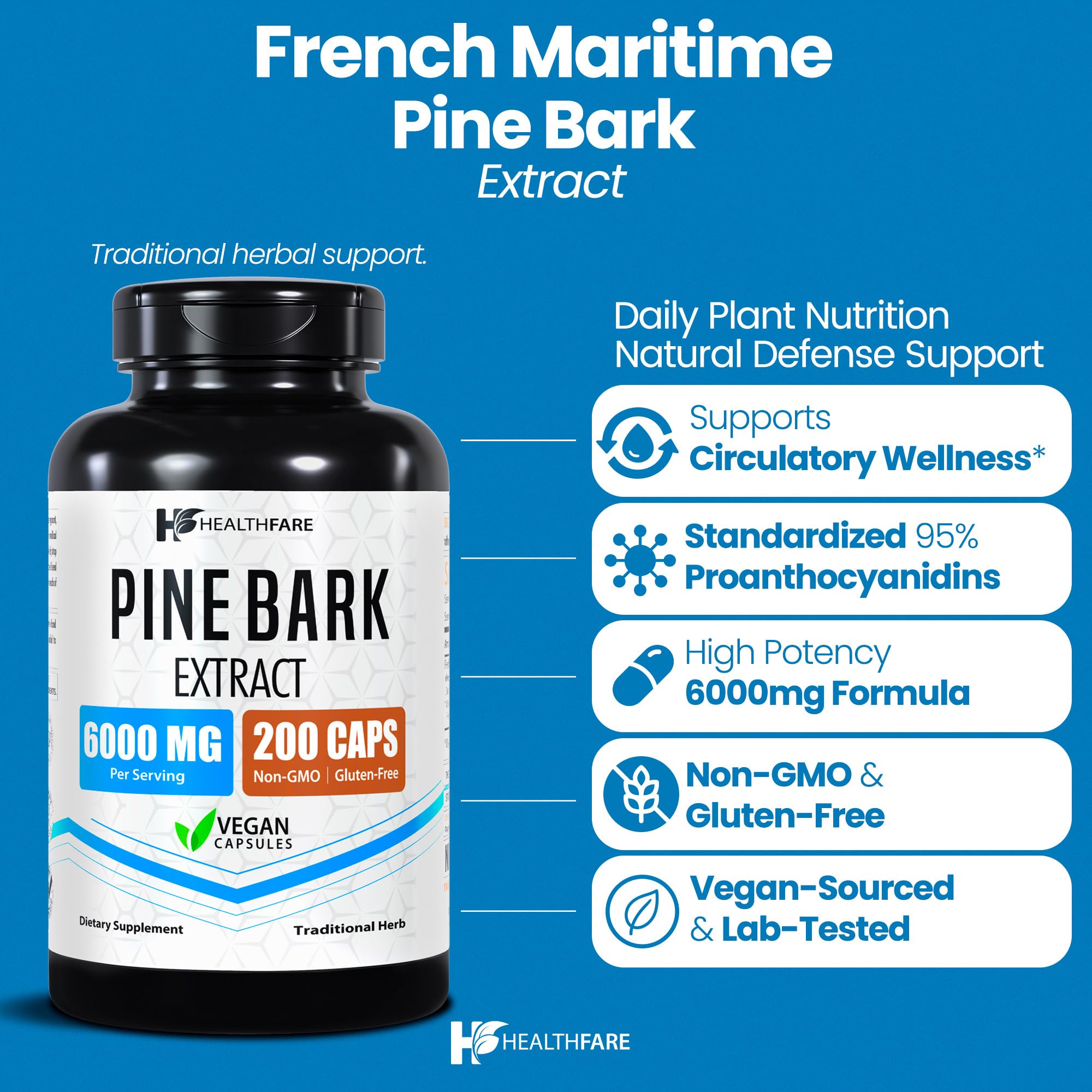 Healthfare Extrait Pin Maritime – étiquette lisible et formulation sans OGM.