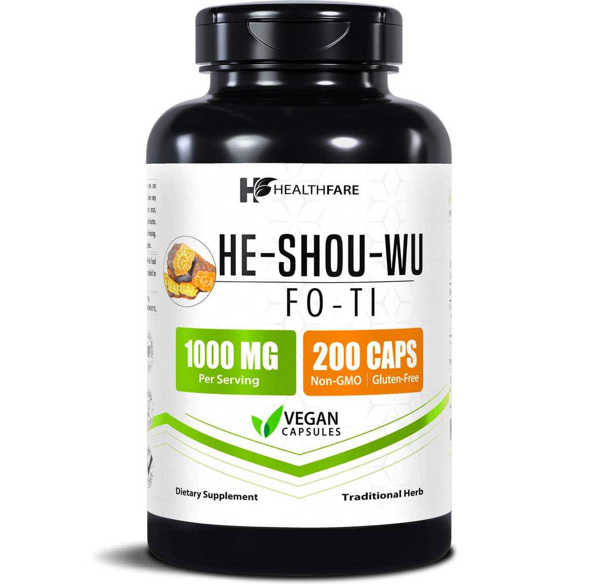 HealthFare He Shou Wu capsules – bouteille montrant des capsules faciles à avaler pour votre routine quotidienne.
