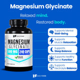 HealthFare Magnésium Glycinate 500 mg – boîte 240 capsules pour une supplémentation quotidienne pratique.