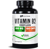 Healthfare Riboflavine 400 mg dans la bouteille, soutien potentiel au métabolisme énergétique.