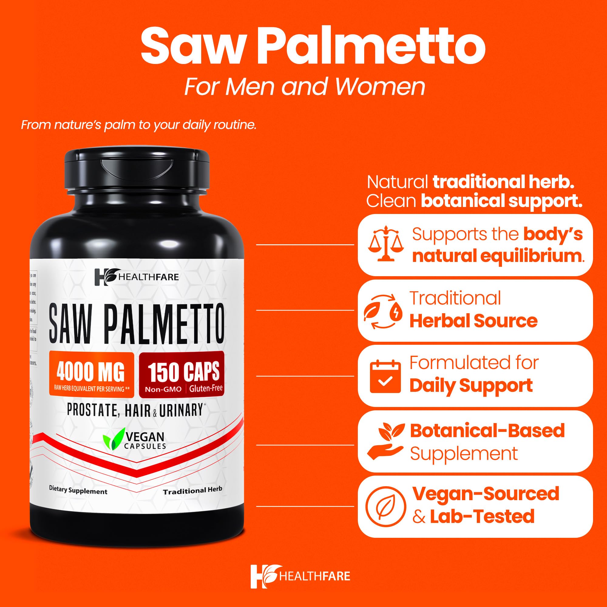Healthfare Saw Palmetto capsules: gélules véganes faciles à prendre