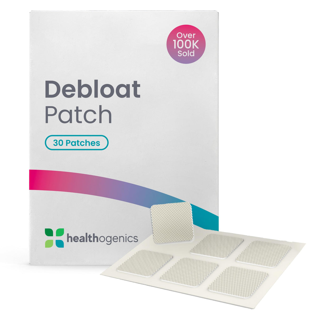 Patch Healthogenics Debloat appliqué sur la peau pour une utilisation quotidienne discrète.