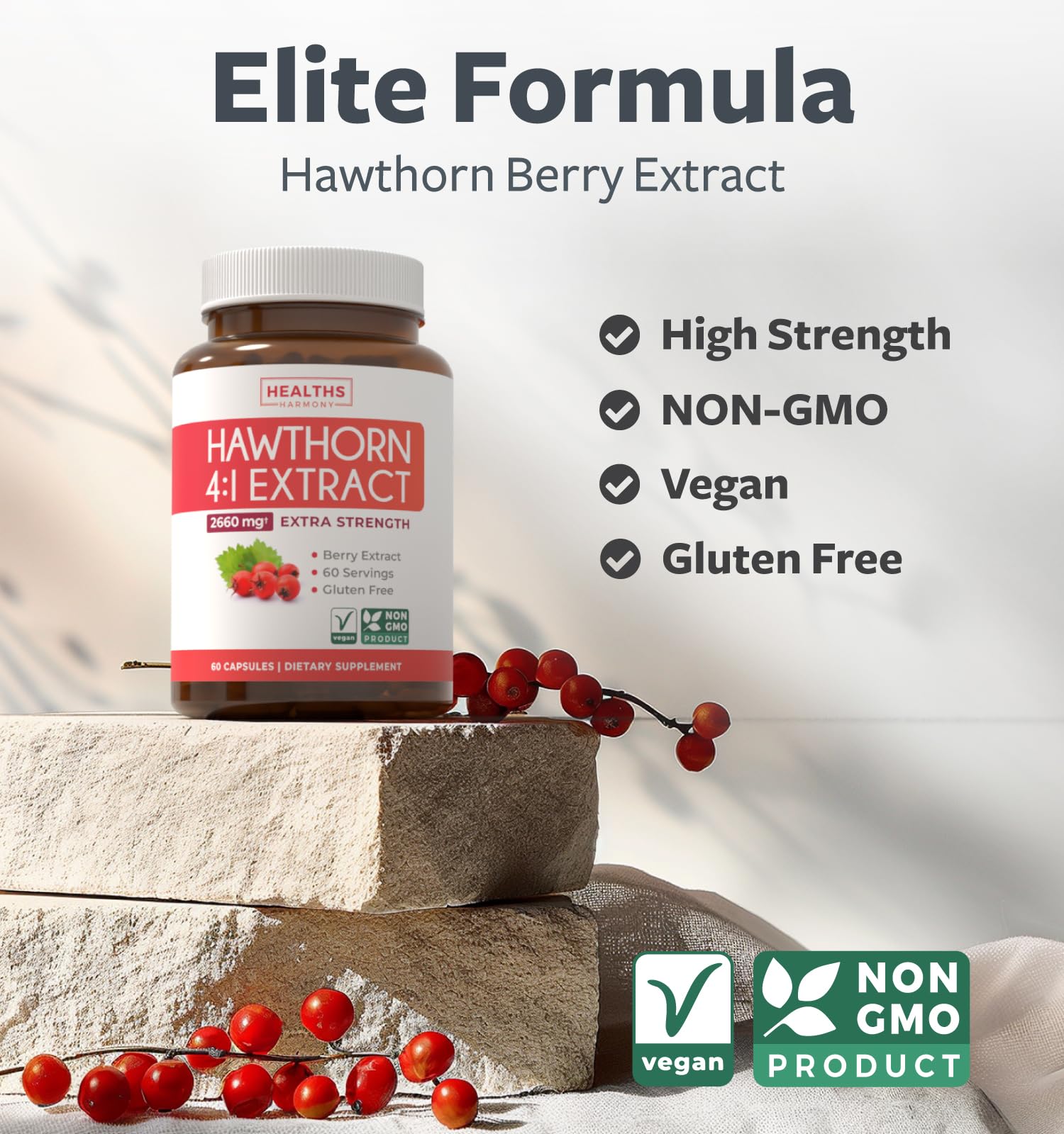 Healths Harmony baies rouges d'aubépine - utilisées pour un soutien quotidien.