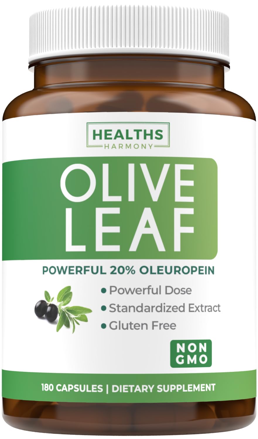 Healths Harmony: bouteille de capsules d'extrait de feuilles d'olive pour le soutien immunitaire.