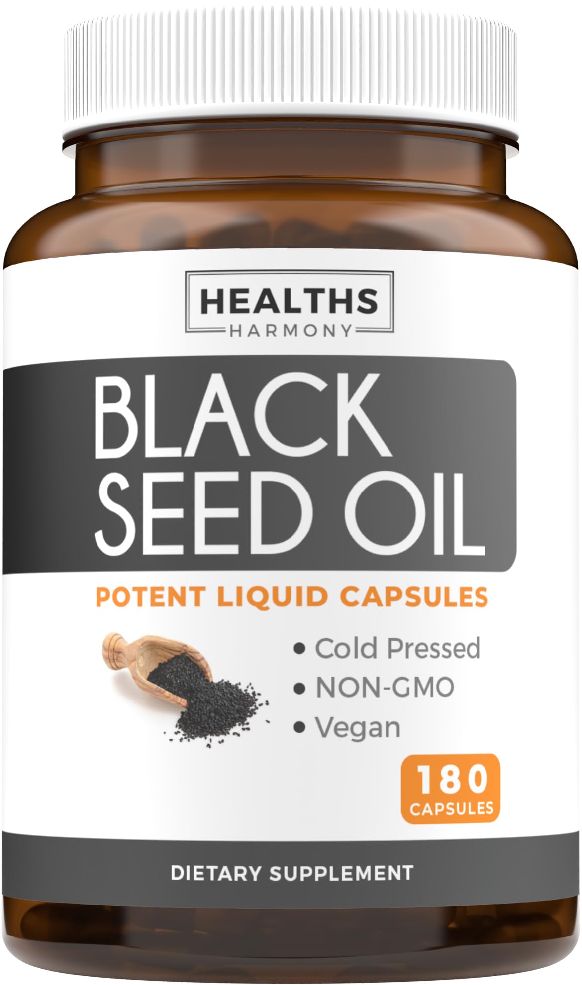 Healths Harmony huile de graines noires pressée à froid, douceur et pureté.