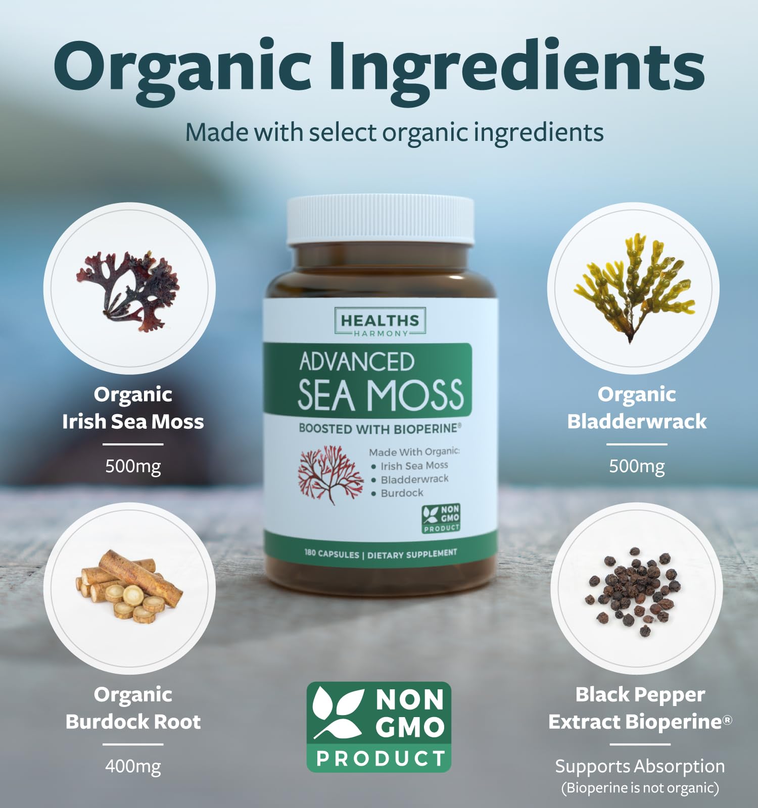 Healths Harmony capsules algue irlandaise emballage pratique pour voyages.