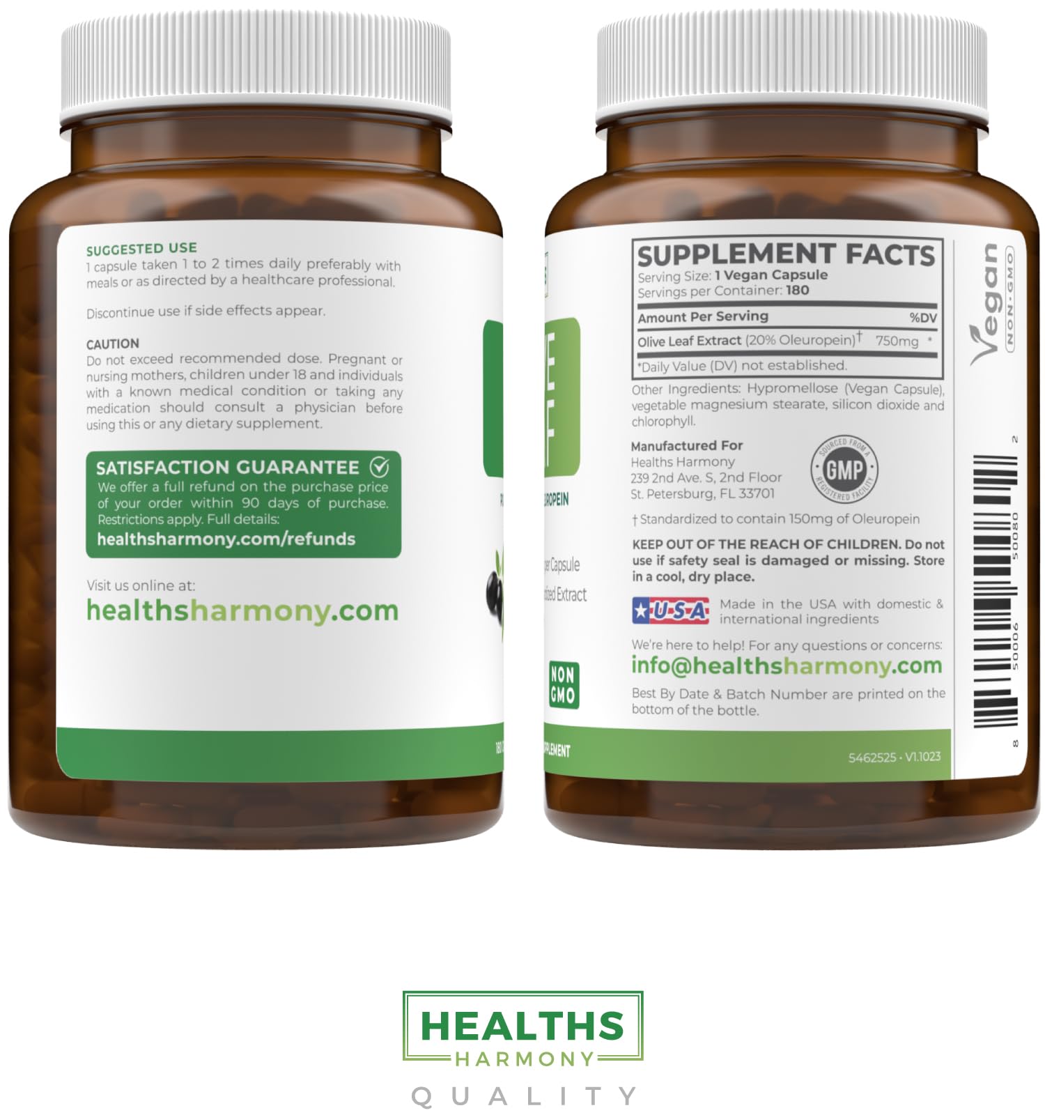 Healths Harmony: capsules sur fond vert évoquant le bien‑être.