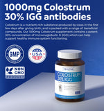 Healths Harmony Colostrum Bovin – étiquette affichant 1000 mg par portion et indications.
