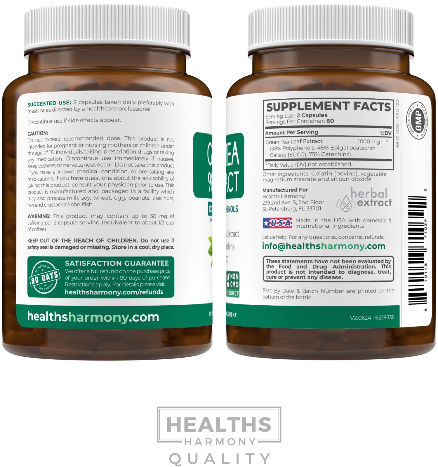 Tableau nutritionnel Healths Harmony EGCG pour décryptage rapide