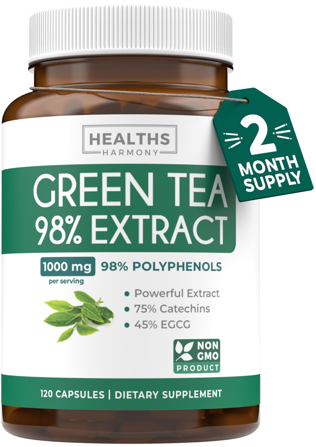 Healths Harmony EGCG thé vert extrait capsules et bouteille pour routine antioxydante potentiell