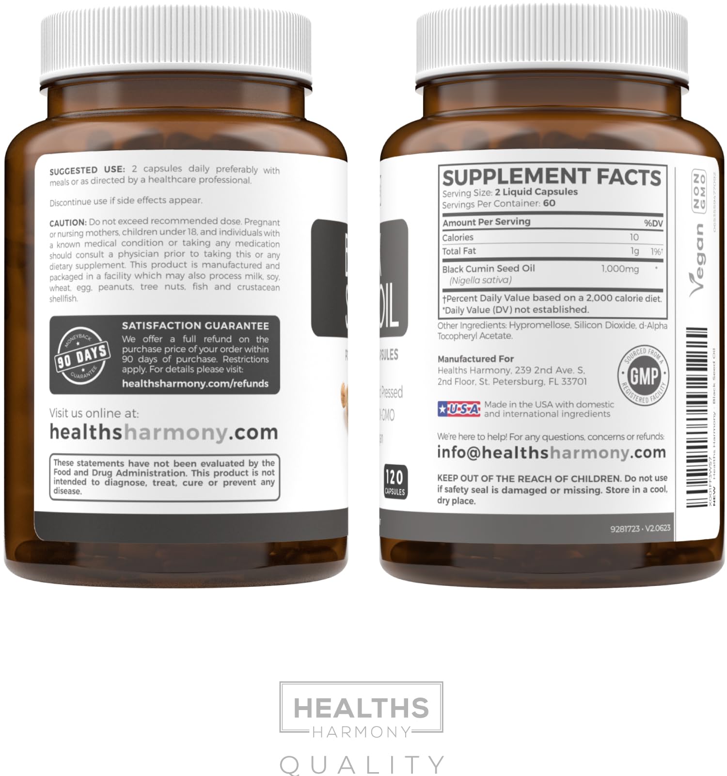 Healths Harmony - étiquette claire, traçabilité et conseils d'utilisation utiles.