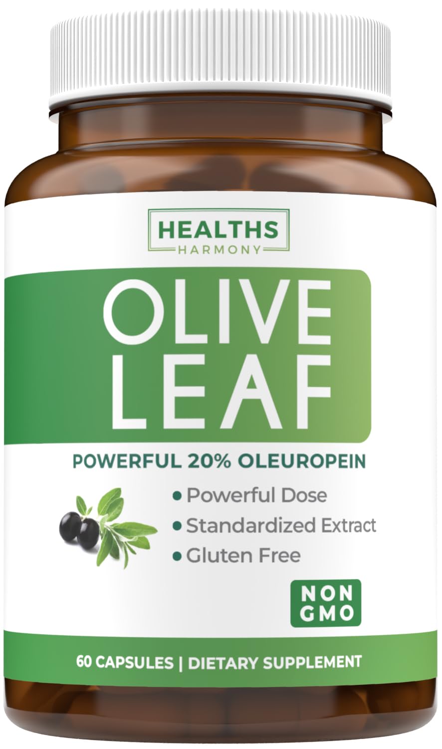 Healths Harmony Extrait Feuille Olive Bouteille: soutien immunitaire potentiel et prise quotidienne aisée.