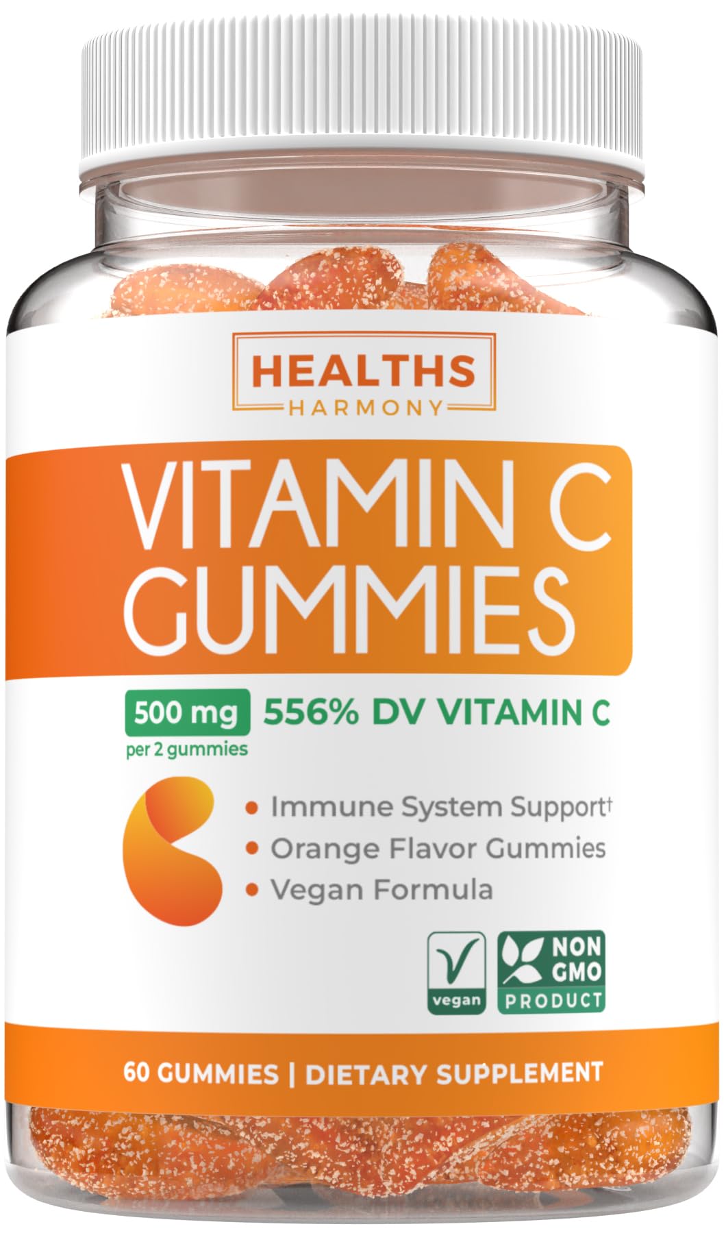 Healths Harmony gommes vitamine C orange 500 mg, plaisir quotidien et apport vitaminique pratique.