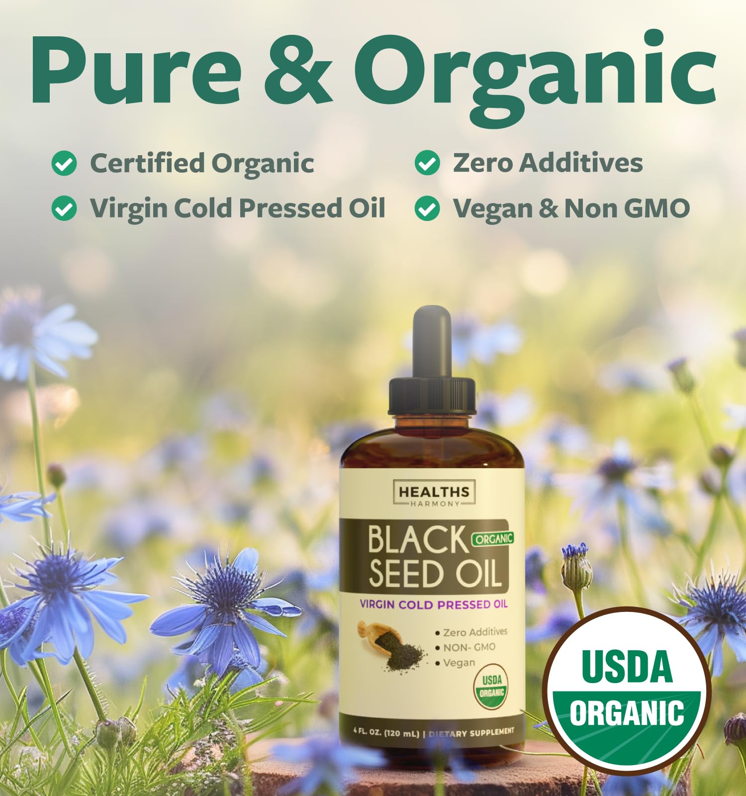 Healths Harmony huile noire pressée à froid biologique USDA – pureté et certification
